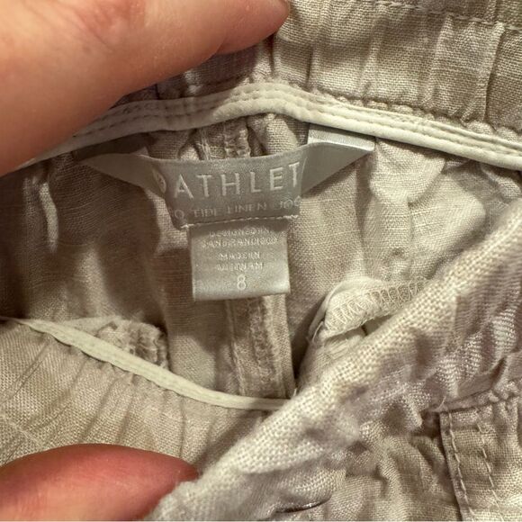 Athleta | Linen Cabo Tide Cream Camouflage Zip Pocket High Waist Joggers Pants 8 - Picture 3 of 7